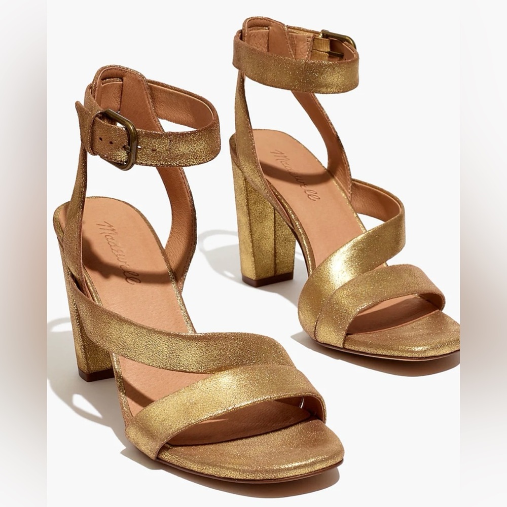 Gold Sandals MADEWELL Liv Metallic Leather Sz 8.5 Heels Sexy 90s HOT Girl Summer